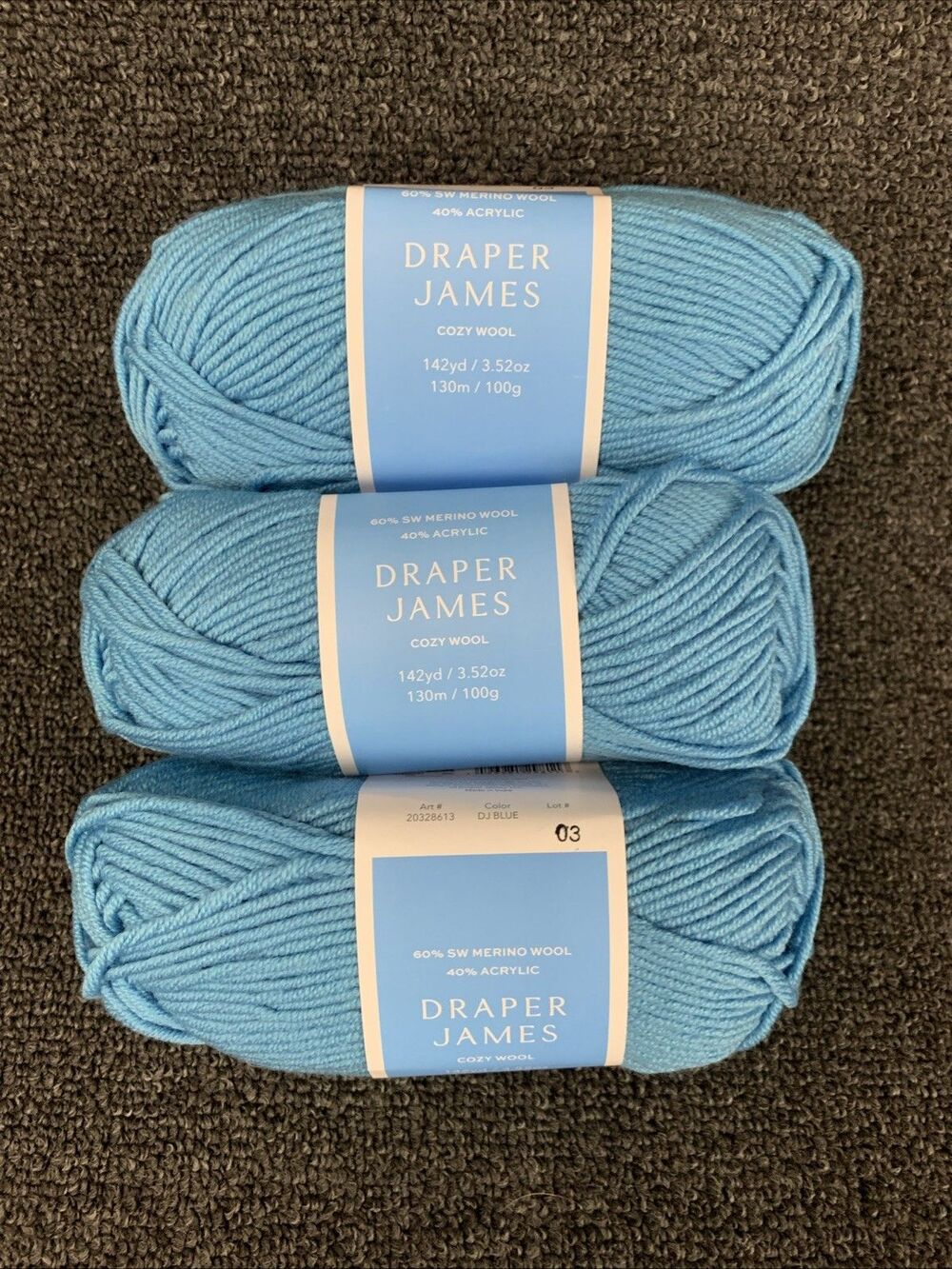 Lot Of 3 Draper James Cozy Wool, DJ Blue, Merino Wool And Acrylic Yarn New